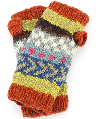 Armwärmer aus Wolle, handgestrickt in Nepal, Orange, Einheitsgröße