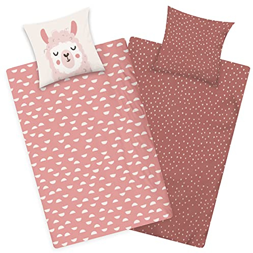Aminata kids Bettwäsche 135x200 cm Lama 100% Baumwolle für Jugendliche Teenager Wende-Bettwäsche-Set mit Reißverschluss Geschenk-Idee Alpaka Fans