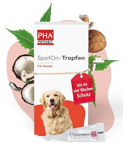 PHA Spot On für Hunde, Floh- & Zeckenschutz mit Neemöl & Laurinsäure | Aus Deutschland, natürliches Flohmittel Hund zum Schutz vor Flöhen, Zecken, Milben & Parasiten, 2 x 2 ml
