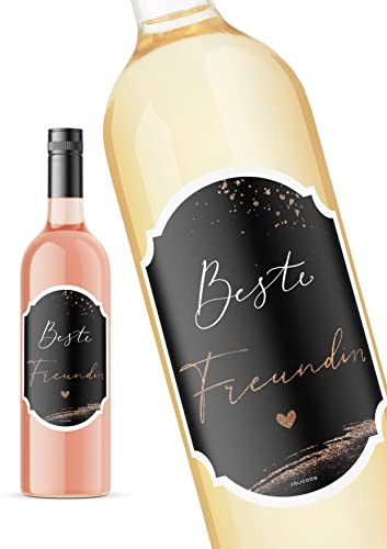 JoliCoon Beste Freundin Geschenk, Flaschenetikett, 8,5x12cm | Strukturiertes Perlmuttpapier, selbstklebend, zuverlässige Haftung, für Wein-, Sekt-, Prosecco- und weitere Flaschenformen