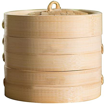 Bamboo Steamer Premium Organic 2-Tiers with Lid, Wooden Bamboo Steamer,Best for Dim Sum, Vegetables, Meat and Fish,20cm