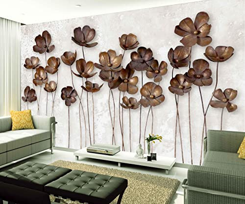 XAONUO Blumen Wandbild Fototapete 3D Effekt 200X150Cm Retro Braun Blumig Vlies Tapeten Wandtapete Xxl Moderne Wanddeko Design Wand Dekoration Wohnzimmer Schlafzimmer Büro