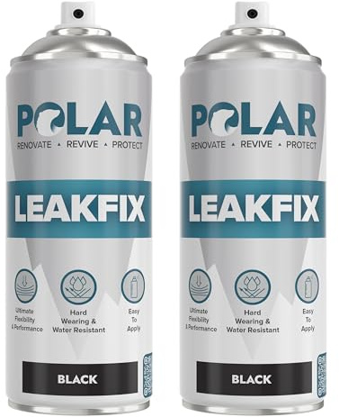 Polar Leak Fix Waterproof Sealant Spray, 2 x 400ml, Black | Rubberised Waterproof Sealant Spray, Roof, Gutter and Pipe Repair, Crack Filler, Interior and Exterior, Weatherproof