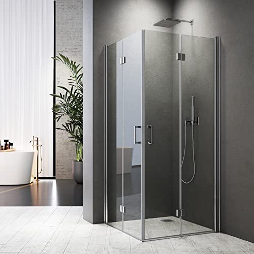 100 x 100cm Duschkabine Drehfalttür 100x100 Falttür Eckeinstieg Drehfalttür 180° Dusche Duschabtrennung 6mm NANO Glas Höhe 195cm