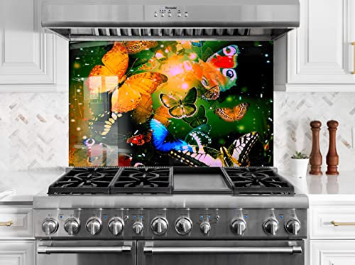 Myphotostation Spritzschutz aus gehärtetem Glas, 60 x 40 cm (B x H), Motiv: Schmetterling, Backsplash, Platte, Glas-Spritzschutz für Küchenplatte, Schmetterlings-Spritzschutz für Herd