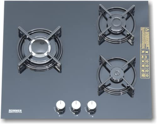 Placa gas cristal Rommer CG-3 FG, 3 fuegos, 39x59x52