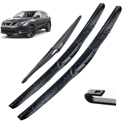 3Pcs Front Rear Windshield Wiper Blades Set Compatible with Nissan Qashqai J11 2018 2017 2016 2015 2014 2013 261712