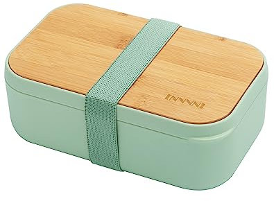 invvni Bento Lunch Box for Adult Lunch Containers with Utensils for Men/Women Green - Natural Bamboo Lid, Chopsticks, Microwave Safe, Dishwasher Safe, Bpa Free, Gifts for Women, Cute, Small