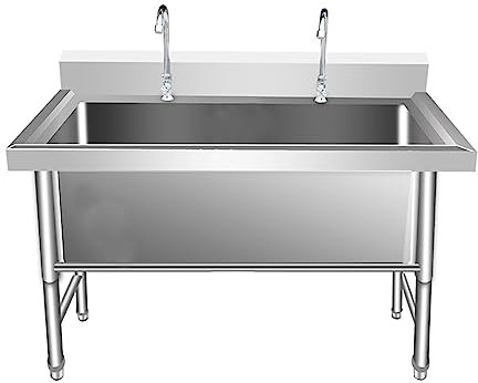 TRGCJGH Freistehende Küchenspüle Ausgussbecken aus Edelstahl Spülbecken mit Armatur und Montageset, für Außen, Innen, Küche, Restaurant(120X60X80cm/47.2X23.6X31.4in,Deep:40cm/15.7in)