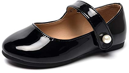HEVA Chaussures plates Mary Jane classiques pour filles avec fermeture Velcro pour robes de mariée, chaussures d'école, Noir , 25 EU