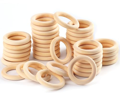 WELHAEPI 30 Holzringe 60mm Natur Bastelring | 30 unbehandelte Holzringe 60mm – Naturringe für Makramee, DIY Schmuck, Armband & Deko