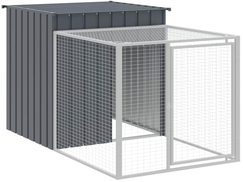 vidaXL Chicken Cage with Run Anthracite - Galvanised Steel Coop for Chicken, Hens and Small Animals, Versatile Training/Playing/Exercising Use, Comes with Mesh Design and Protective Roof