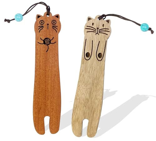 Kryzalite® 2 Stück süße Katzen-Lesezeichen, Lesezeichen aus Holz für Buchliebhaber, Kinder, einzigartige Buchmarker zum Lesen, Lehrer, Katzenliebhaber-Geschenke