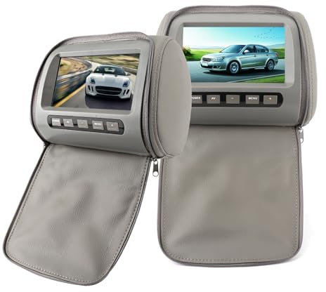 2pcs 7 inch HD Car Headrest LCD Video Player with Zipper Cover Remote Control Gray