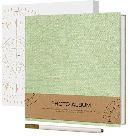 Vienrose Selbstklebend 10x15 Fotoalbum Einkleben und zum Selbstgestalten Klein Leinen Photo Album mit 40 Weißen Seiten, Hochzeit Fotoalben mit Einem Kugelschreiber, 17x18cm, Grasgrün