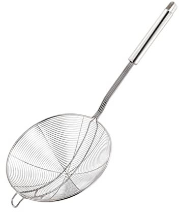 Milisten Stainless Steel Strainer Ladle with Ergonomic Handle Hot Pot Colander Skimmer for Food Serving Draining Pasta Noodles and Frying Silver Wire Mesh Design