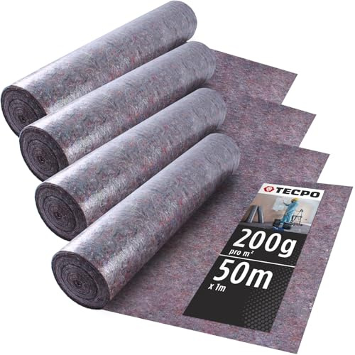 TECPO Abdeckvlies Malervlies 50m Schutzvlies 200g/m² Anti-Rutsch Vlies-Rolle (4x 50x1 Meter)