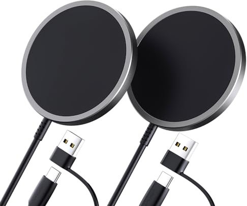 Mag-Safe Charger for iPhone 17 2-Pack, JSAUX 15W Magnetic Wireless Charger for MagSafe Charger, iPhone 17 Air Pro Max/16/15/14/13/12 Series/Airpods, Mag Wireless Charging Pad-Black
