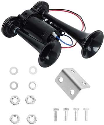 Air Horn 12V 600dB, Super Loud Car Horn with Compressor, Dual Trumpet Air Horns for Truck, Train, Car, Van Black (24v)