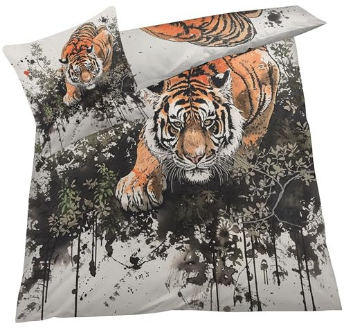 YELDAN Tiger Bettwäsche 140x200 Winter, Tiere Bettbezug 140x200 2er Set, Wendebettwäsche und Kissenbezug, Weiche & Atmungsaktive Mikrofaser Bettwäsche-Sets