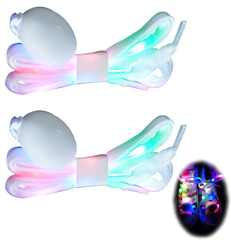 Wonvify Lacci Scarpe Led Luminosi 3 Modalità 7 Colori, 1 paio Lacci Lampeggiante a LED in Nylon, Illuminazione Lacci per Danza Feste Ciclismo Escursionismo Pattinaggio, Bianca