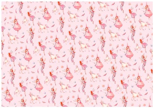 wandmotiv24 Fototapete Feen und Einhörner, 400 x 280 cm - selbstklebende Strukturtapete, Wanddeko, Wandbild, Wandtapete, Märchen, rosa M6895