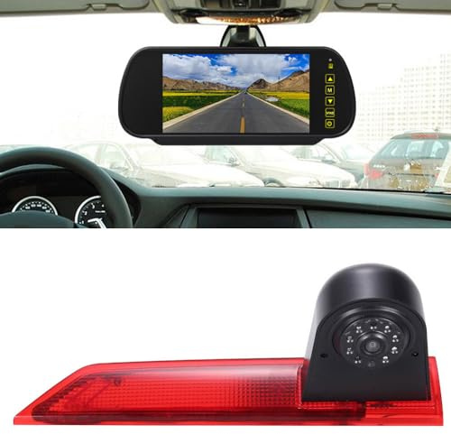 Dynavsal HD Bremsleuchte Rückfahrkamera mit Spiegel 7 Zoll Touch Screen Rückspiegel Monitor, Transporter wasserdichte Nachtsicht Auto Rückfahrkamera Ersatz für Ford Transit Custom 2012-2016