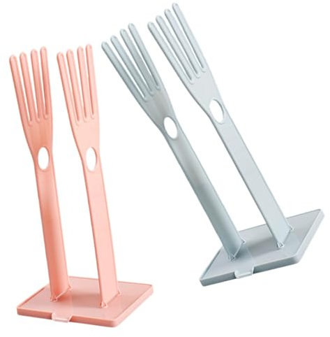 CIYODO 2pcs Kitchen Glove Drying Rack Removable Glove Holder and Towel Stand, Reusable Plastic Drainage Storage Organizer for Kitchen Sink Countertop, Pink and Light Blue