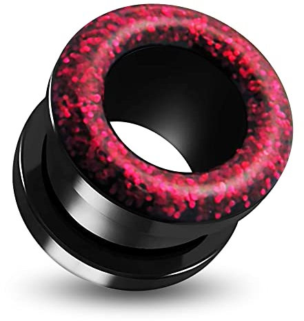 AZARIO LONDON Flesh Tunnel mit rotem Glitzer-Inlay aus schwarzem UV-Acryl – UV-Ohrstöpsel – Plug und Tunnel, 5mm - 1 Pair, UV-Acryl, Kein Edelstein