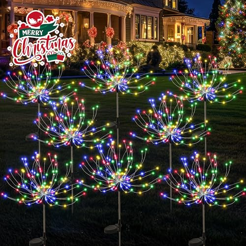 PEVOROS Garden Decor Solar Lights Outdoor,120LED Waterproof Colorful Solar Fairy Garden Lights for Outdoor Decoration,Yard, Patio, Porch,Flower Pot,Pathway, for 4th of July(8Pack)