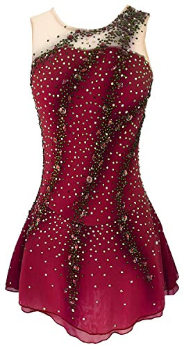 YDHTIZ Modisches Eiskunstlauf Performance Kleid Für Mädchen Ärmelloser Eislaufrock Trikot Für Rhythmische Gymnastik Mit Strass Handgefertigtes Wettkampfkostüm,B,S