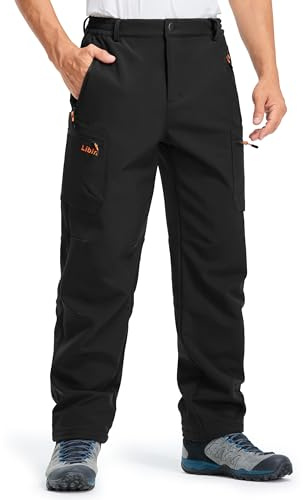 Libin Pantaloni da Neve Uomo Softshell Trekking Impermeabile Invernali Escursionismo Pantaloni Tasca con Cerniera, Nero M