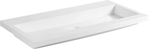Saqu Straight Mineralmarmor-Waschbecken 100x51 cm - 1 Becken ohne Hahnloch Glänzend weiß - Waschbecken für Unterschrank, Waschtisch für Badmöbel Set