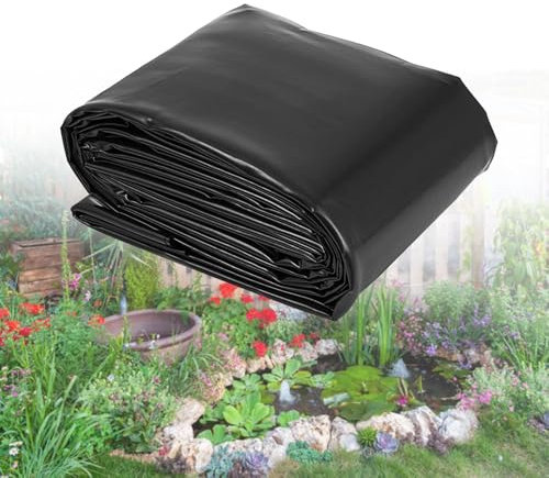Große schwarze Teichfolie für Außenteiche, 6 x 8 m, ideal für Wasserfall, Fische, Koiteiche und Gartenbrunnen