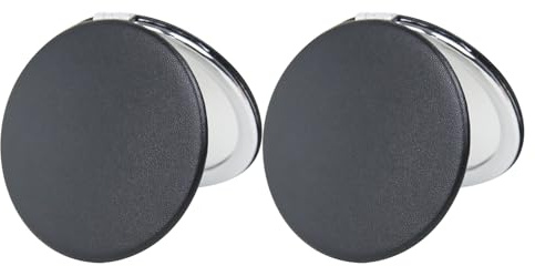 PDOZV Espejo de bolsillo para hombre, 2 unidades, negro a granel, marco de metal de 2.8 pulgadas, estilo poliuretano, mini lupa de doble cara, espejo 1X/3X para bolso, espejo de viaje compacto (negro)