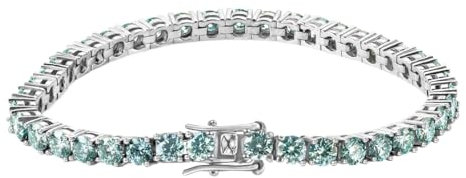LOEXZAH Grünes Moissanit-Tennisarmband für Damen und Herren, Diamant-Tennisarmband, rotvergoldet, 3 mm, Herren-Diamantarmband, Geburtstagsgeschenk, Diamantschmuck (Silber, 17 cm, Blau), 6.69inch,