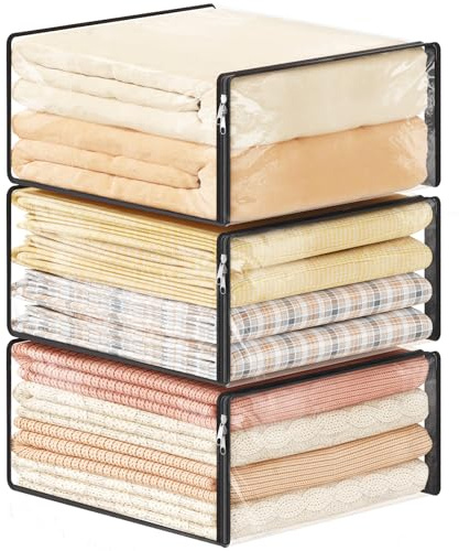 Lifewit Bolsas para Guardar Ropa, Bolsa de Plastico Almacenamiento con Cremallera, Plegables Oganizador Ropa Armario, Cajas Almacenaje, Bolsas para Guardar Edredones, Juguetes, 36 L, 3 Piezas