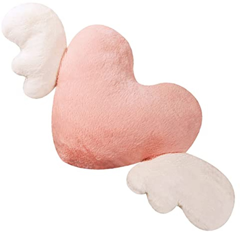 Zerodeko Heart Shaped Plush Throw Pillow Angel Wings Soft Cushion for Sofa Room Decoration Stuffed Toy Pink