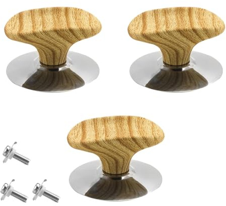 HSUYUN Topfdeckel Griff, 3 Stück Holzfarbe Ersatzdeckelknöpfe, Hitzebeständig Verbrühungssicherer Deckelgriff, Ersatzknopf für Deckel, Deckel für Bratpfannen, Ölpfannen und Suppentöpfe