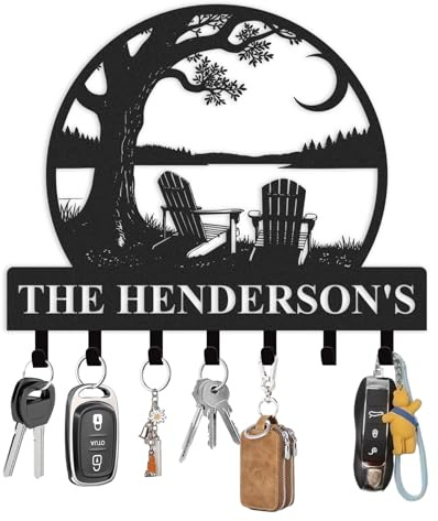 Coovew Personalisierter Metall Schlüsselhalter Wandmontage, Camping Design Schlüsselorganizer mit Haken, Schlüsselhalter Dekor für Wohnzimmer Bauernhaus, Camper Dekor