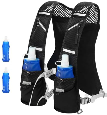 Laufweste für Damen Und Herren, Laufweste mit Trinkflasche, Laufweste mit 2X 500ml Trinkflasche, Reflektierend und Verstellbarer Running Vest für Läufe, Radfahren, Trails, Marathons