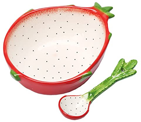 VINTORKY Keramik Kinderschüssel Drachenfrucht Design Mit Löffel Cartoon Salat Und Reisschale Für Kinder Kindergarten Picknick