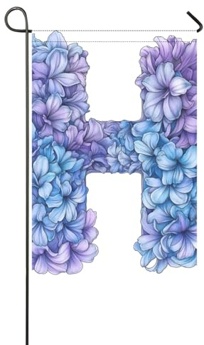 Floralmorphischer Buchstabe H, blau-violette Hyazinthe, Blume, Aquarell, Gartenflaggen, Banner für Gartendekoration, 30,5 x 45,7 cm, doppelseitig