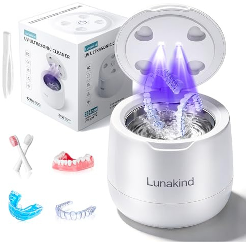 Ultrasonic Retainer Cleaner, 42kHz Dental Cleaning Pod for Dentures, Braces, Mouth Guards, Night Guard, Toothbrush Heads, Jewelry, Aligner (White)