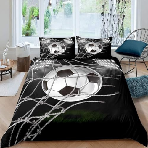 richhome Football Printed Duvet Cover Set Boys Black And White Football Bedding Set King Size Kids Young Sports Theme Game Contest Comforter Cover