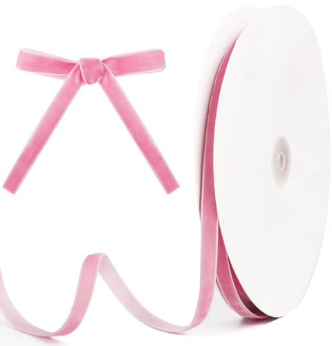 COLOFALLA 1cm x 25 Yard Satinband Pink Samt Geschenkband Rosa Schleifeband Pink aus Nylon Samtband Seidenband für Geschenkverpackung Weihnachten Geschenken Hochzeit Dekoration