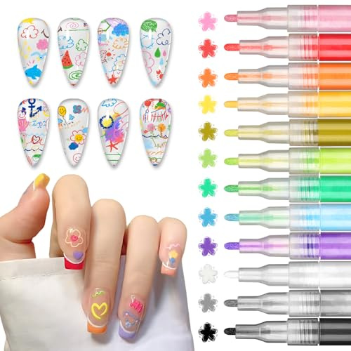AOAZXBB 12 Colors Nail Art Pens Nail Polish Pens Set-1.0 mm Pen Nib | Acrylic Nail Art Markers for Painting Nails, Quick-Drying and Long Lasting Acrylic Painting Pen, Nail Art Kit for Home DIY