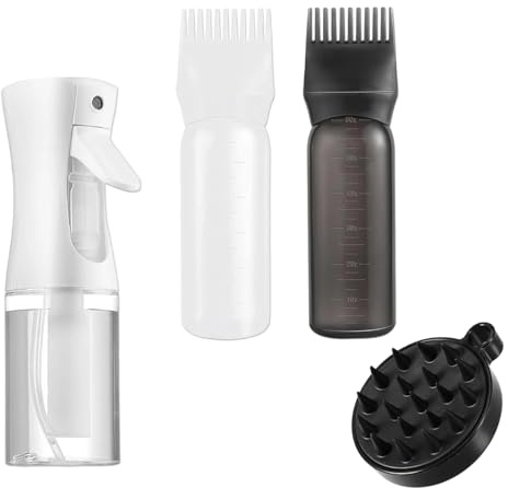 Ensemble applicateur d'huile capillaire avec flacon pulvérisateur, 2 flacons de teinture pour racines du cuir chevelu et brosse de massage, matériau PP réutilisable pour le traitement et le coiffage
