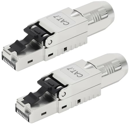 CAT 7 RJ45 Stecker Werkzeuglos, Netzwerkstecker, LAN Stecker, Vollgeschirmt STP 10 Gbit/s, AWG 23-26, Kompatibel mit CAT7/CAT6A/CAT6 Ethernet, Vergoldete Kontakte, Für Patchfeld Heimnetzwerk (2 Stück)