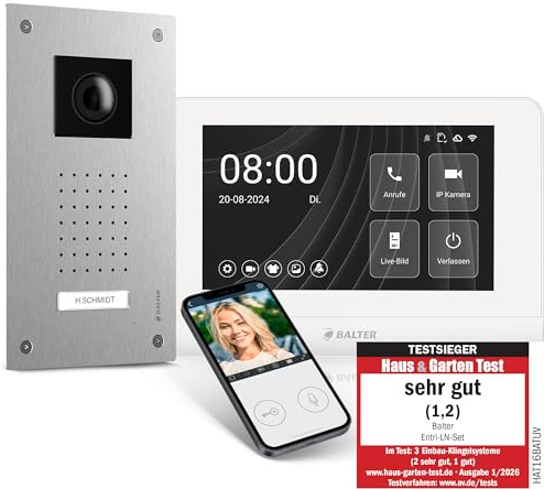 Entri Video Türsprechanlage, Unterputz Türklingel mit Kamera, Smartphone App, 1 Familienhaus, Video Türklingel, 7 Zoll HD-Monitor, Full HD Kamera, Gegensprechanlage mit Türöffner und Klingel 2 Draht